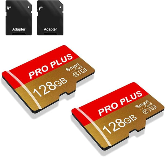 2 Pack Speicherkarte 128GB with Adapter, High Speed Memory Card, UHS-I C10 A1 Memory TF Card for Tablet/Mobile Phone/Camera/Car Audio/Game Console (TF162 Red Gold 128GB)