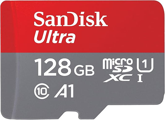 SanDisk Ultra Android microSDXC UHS-I Speicherkarte 128 GB + Adapter (Für Smartphones und Tablets, A1, Class 10, U1, Full HD-Videos, bis zu 140 MB/s Lesegeschwindigkeit) single Pack