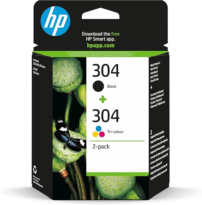 HP 304 (3JB05AE) Multipack Original Druckerpatronen 1xSchwarz,1x Farbe für HP DeskJet 26xx, 37xx, ENVY 50xx, Standard, 2 Count (Pack of 1), 120 Seiten (Schwarz)