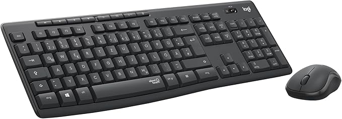 Logitech MK295 kabelloses Tastatur-Maus-Set mit SilentTouch-Technologie, Shortcut-Tasten, optischer Spurführung, Nano USB-Empfänger, verzögerungsfreier Drahtlosverbindung, QWERTZ layout - Graphit, PC