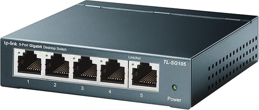 TP-Link TL-SG105 5-Ports Gigabit Netzwerk Switch (bis 2000 MBit/s im Vollduplexmodus, geschirmte RJ-45 Ports, Metallgehäuse, optimiert Datenverkehr, IGMP-Snooping, unmanaged, lüfterlos) blau metallic