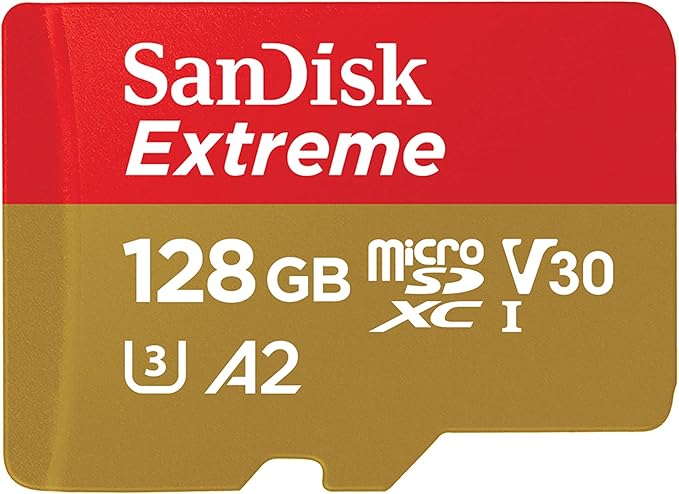 SanDisk Extreme microSDXC UHS-I Speicherkarte 128 GB + Adapter (Für Smartphones, Actionkameras und Drohnen, A2, C10, V30, U3, 190 MB/s Übertragung, RescuePRO Deluxe)