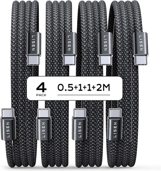 LISEN 60W USB C Kabel, [4er Pack, 0,5M 1M 1M 2M] USB C auf USB C Kabel Set, PD 3.0 Schnellladekabel USB C für iPhone 16 Ladekabel,Switch 2,iPhone 15, Samsung Galaxy S25, Pixel, MacBook Air 17, iPad